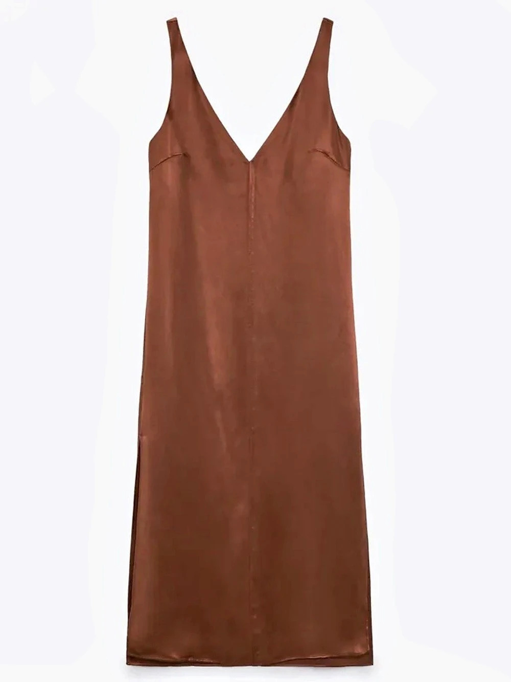 NWT Zara Special Edition Satin Slip Midi Dress Brown